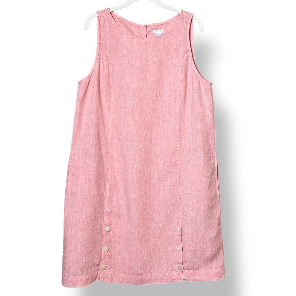 J. Jill 100% Linen Sleeveless Shift Dress Large coral pink pockets lagenlook